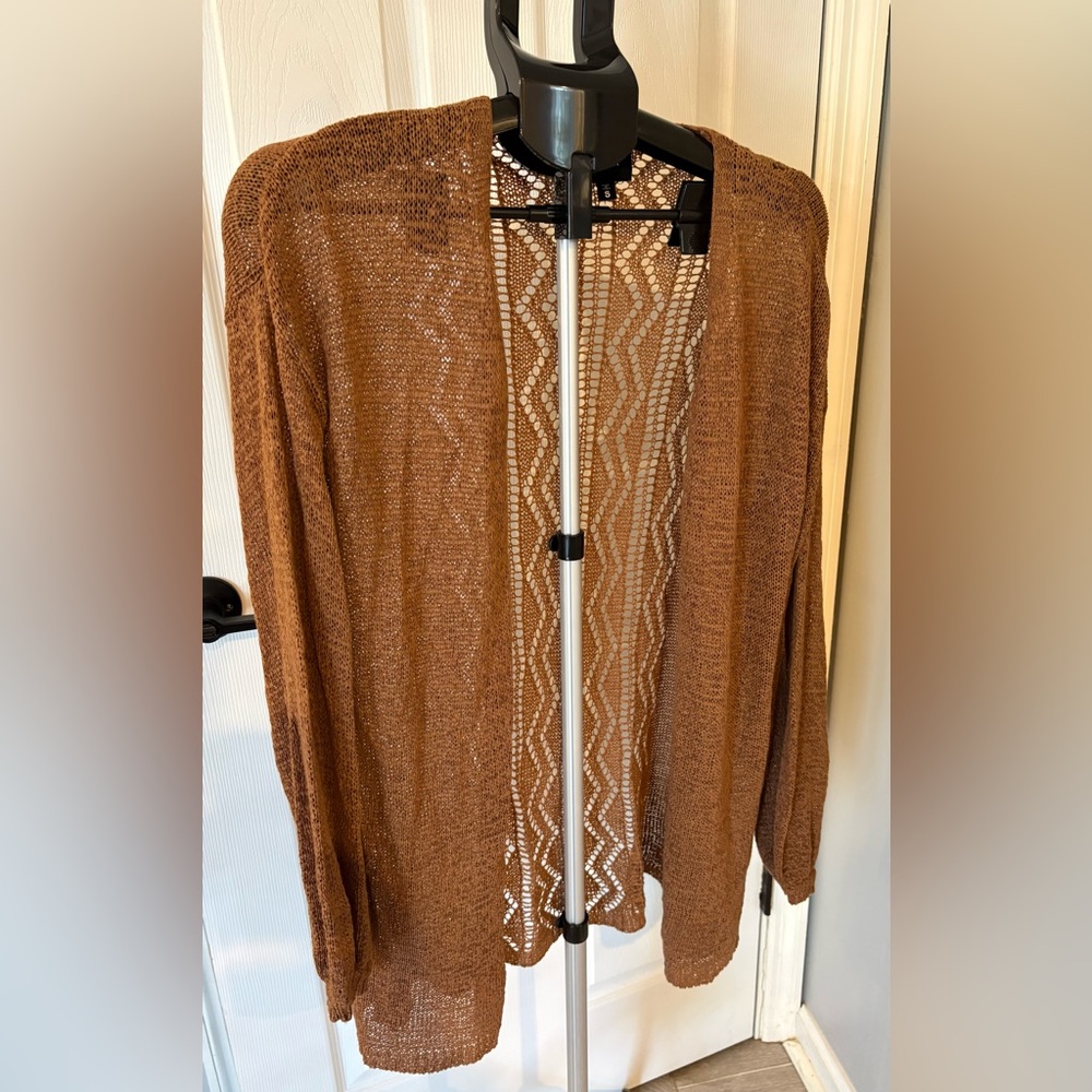Elegant Brown Open Knit Cardigan